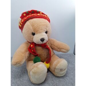 Harrods 1988 Teddy Bear Plush Christmas Hat Scarf Vintage Collectible Toy
